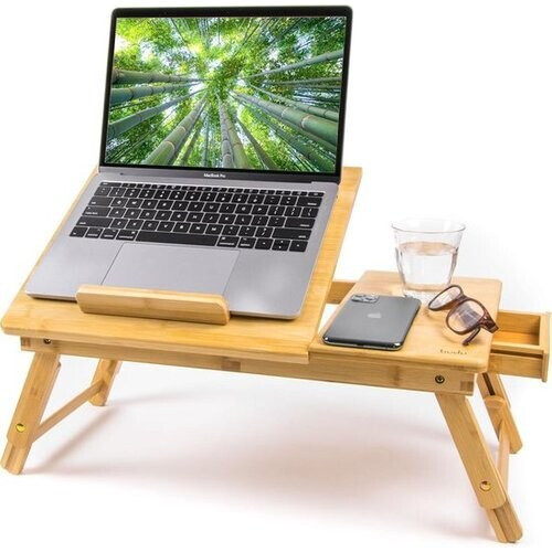 Tweedekans Budu Laptoptafel - Bedtafel - Banktafel - Laptoptafel verstelbaar - Laptoptafeltje Bamboe hout - Laptopstandaard - Ontbijttafel - Ontbijt op bed Tweedehands