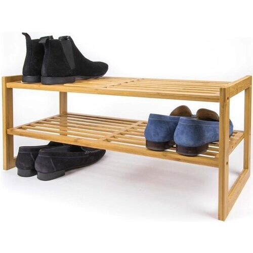 Tweedekans Budu Schoenenrek (2 niveaus) - Bamboe Schoenenrek - Houten Schoenenkast - Schoenenrek hout Tweedehands