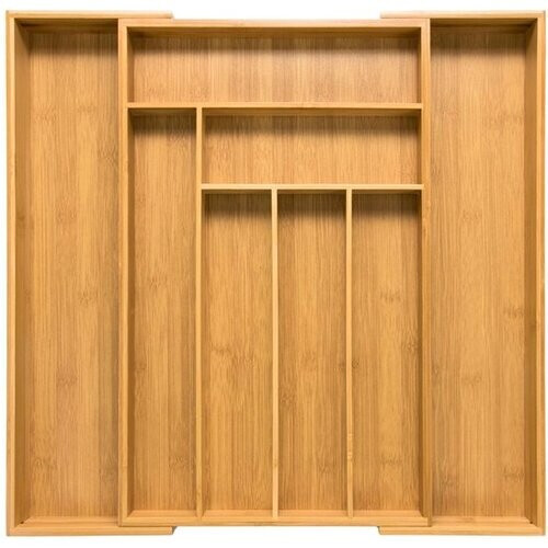 Tweedekans Budu Uitschuifbare Bamboe Bestekbak #50 (50 cm diep) - Bestekcassette Hout - Besteklade - 50 x 34,1 - 56 cm - 6/8 vakken Tweedehands