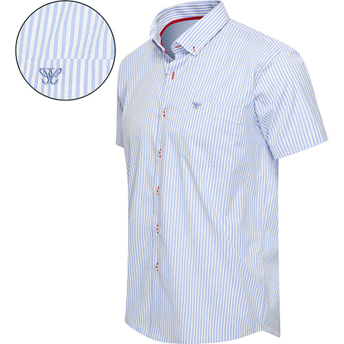 Tweedekans Cappuccino Italia Gestreept Overhemd - Korte Mouw - Bronte - 3XL - Blauw/Wit Tweedehands