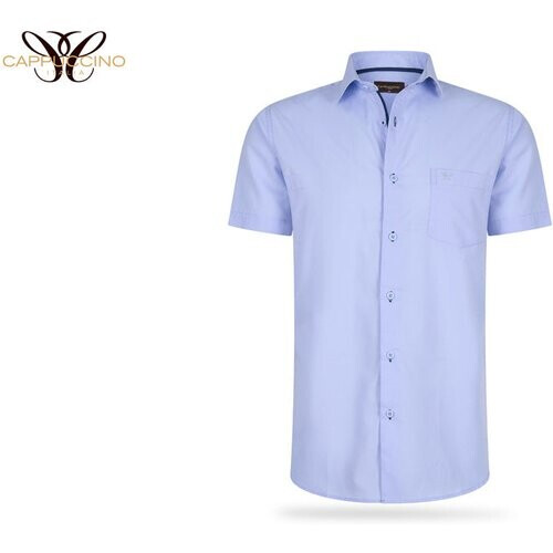 Tweedekans Cappuccino Italia - Heren Overhemden Korte Mouwen Uni - Blauw - Maat L Tweedehands