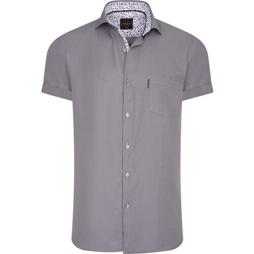 Tweedekans Cappuccino Italia - Heren Overhemden Overhemd Uni - korte mouwen - Licht Grijs - Maat L Tweedehands