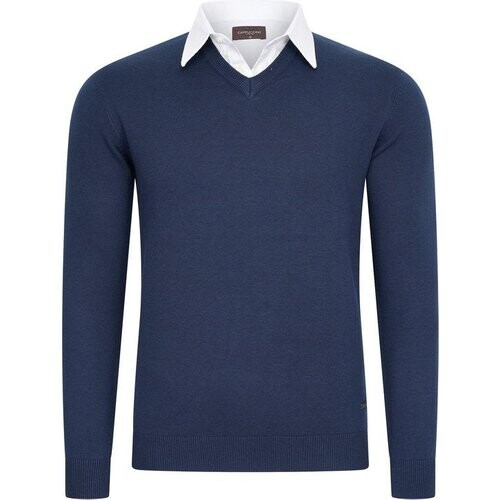 Tweedekans Cappuccino Italia - Heren Trui Mock Pullover - Blauw - Maat XXL Tweedehands