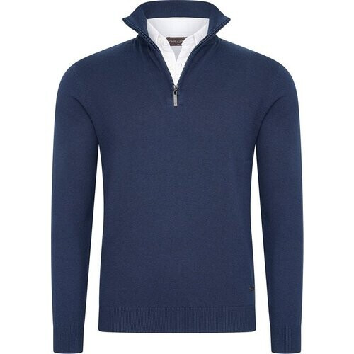Tweedekans Cappuccino Italia - Heren Trui Mock Zip Pullover - Blauw - Maat XXL Tweedehands