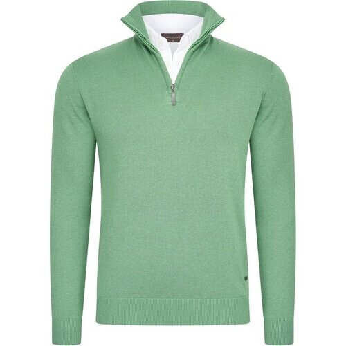 Tweedekans Cappuccino Italia - Heren Trui Mock Zip Pullover - Groen - Maat XXL Tweedehands