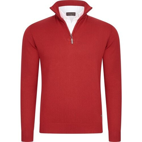 Tweedekans Cappuccino Italia - Heren Trui Mock Zip Pullover - Rood - Maat XXL Tweedehands