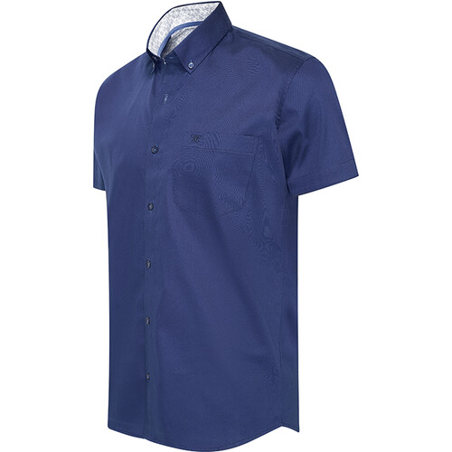 Tweedekans Cappuccino Overhemd Korte Mouw Stretch Toscana - Marineblauw - maat M Tweedehands