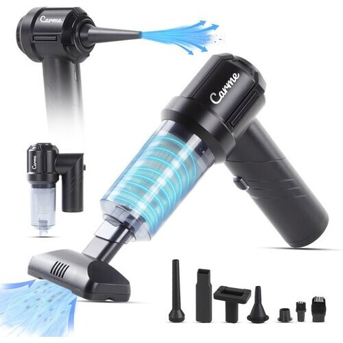 Tweedekans CarMe 2-in-1 Auto Stofzuiger - Zuigen & Blazen - Kruimeldief - 7 Opzetstukken - Oplaadbaar - Handstofzuiger - Airduster - Zwart Tweedehands