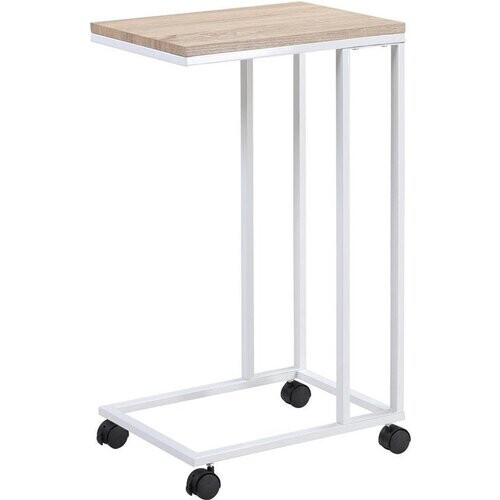 Tweedekans Casa Bijzettafel - op Wieltjes - 70 x 40 x 30 cm - Industrieel - Wit/Bruin Tweedehands