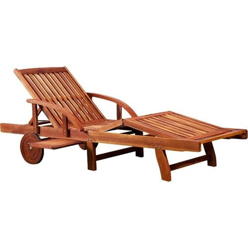 Tweedekans Casaria Acaciahout Ligbed – met Wielen & Verstelbare Tafel – Bruin Tweedehands