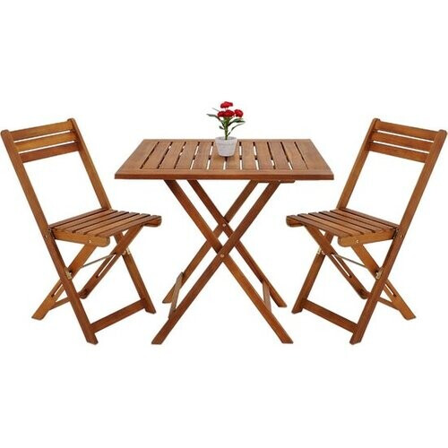 Tweedekans Casaria Balkonset – Inklapbaar Acaciahout – 2 Stoelen & Tafel – 58 x 60 x 71 cm – Bruin Tweedehands