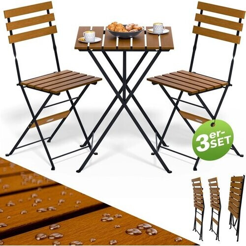 Tweedekans Casaria Bistroset – 3 delig 2 Stoelen 1 Tuintafel – Acaciahout Metaal Tweedehands