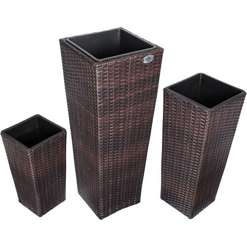 Tweedekans Casaria Bloempotten polyrotan set van 3 bruin Tweedehands