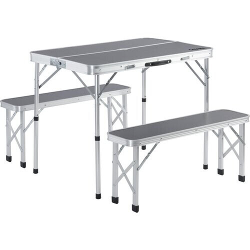 Tweedekans Casaria Campingtafel Aluminium – Incl. 2 Banken/Inklapbaar - Grijs Tweedehands