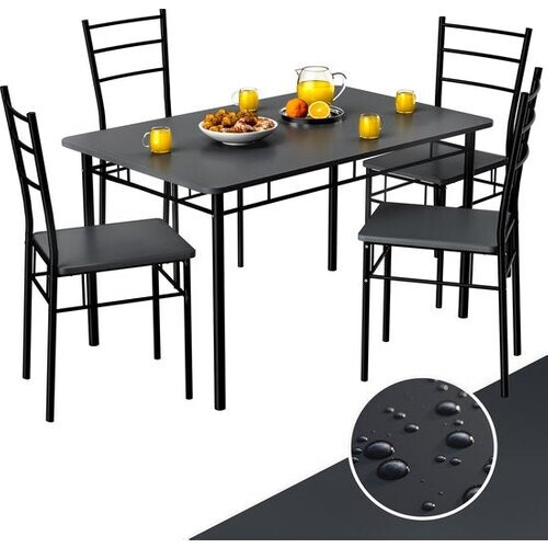 Tweedekans Casaria Eetkamerset Leo - 1x Eettafel 4x Stoel - Antraciet Tweedehands
