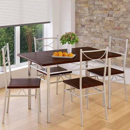 Tweedekans Casaria Eettafel Set 5 delige -Eettafel + 4 stoelen - Donker Eiken Tweedehands