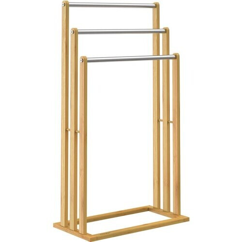 Tweedekans Casaria Handdoekhouder - staand - 3 stangen - bamboe - RVS, 46x24x84cm, bruin Tweedehands