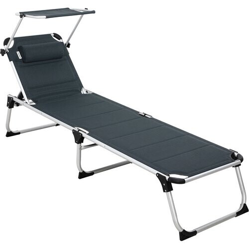 Tweedekans Casaria Ligstoel Bari Comfort Plus – Zonnendak & Handgrepen – Grijs Tweedehands