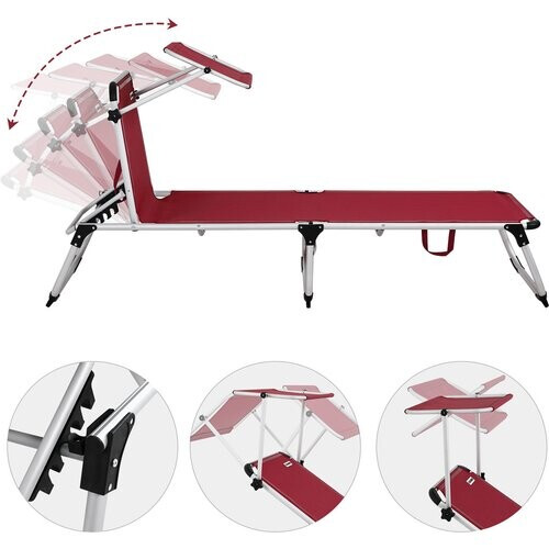 Tweedekans Casaria Ligstoel Malta Comfort – met Zonnedak 210 cm – Rood Tweedehands