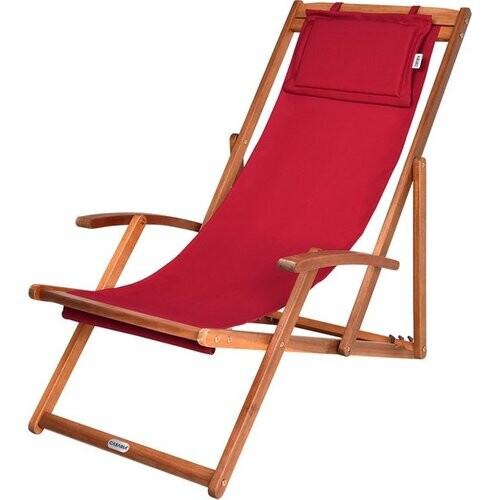 Tweedekans Casaria Ligstoel – Opvouwbaar & verstelbaar - Acaciahout – 60 x 94 x 94 cm – Rood Tweedehands
