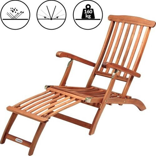 Tweedekans Casaria Ligstoel Queen Mary – Acaciahout 169x54x95cm - Bruin Tweedehands