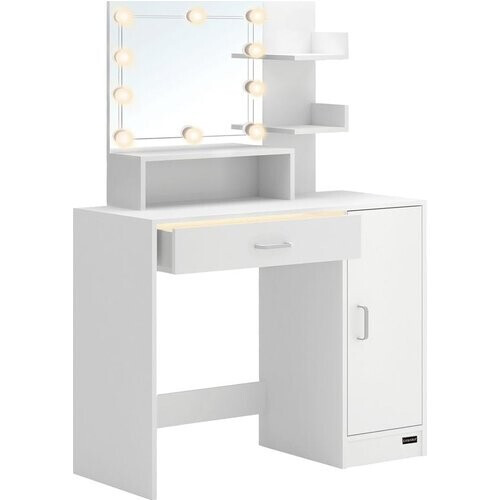 Tweedekans Casaria Make up tafel Jocelyn - Lade Spiegel LED 3 Planken 140x110 - Wit Tweedehands