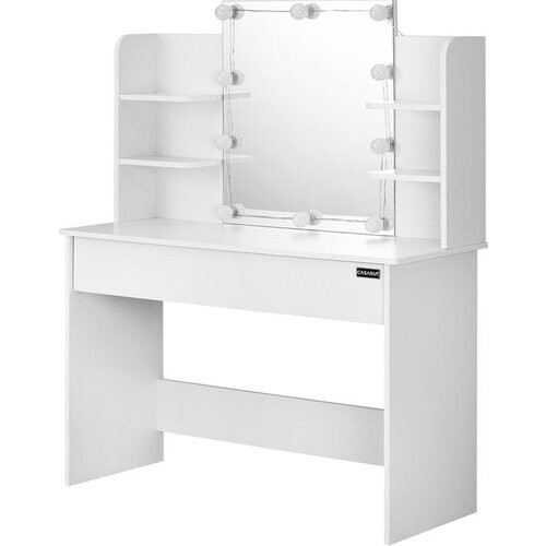 Tweedekans Casaria Make up tafel Lucia - Lade Spiegel LED 4 Planken 140x110 - Wit Tweedehands