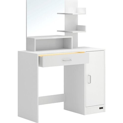 Tweedekans Casaria Makeup tafel Jocelyn - Spiegel Lade 3 Planken 90x40cm – Wit Tweedehands