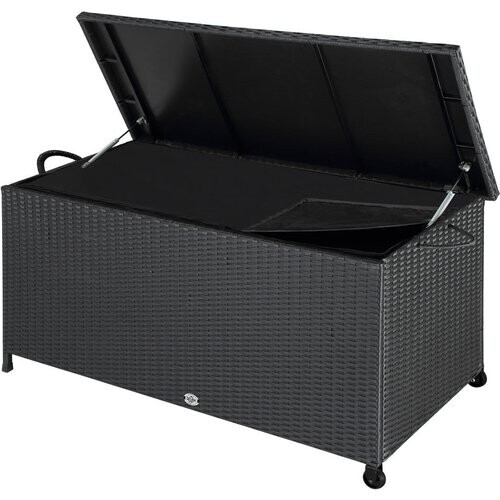 Tweedekans Casaria Opbergbox polyrotan op wielen zwart 122 x 56 x 61cm Tweedehands