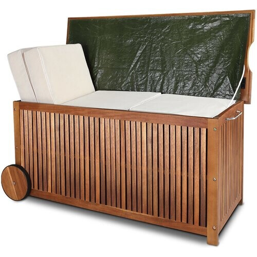 Tweedekans Casaria Opbergbox – Waterdicht Acaciahout met Wielen & Binnenzeil – 117 x 52 x 58,5 cm – Bruin Tweedehands