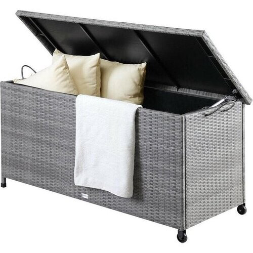 Tweedekans Casaria Opbergkist – 420L – 122x56x61 cm – Waterdicht & Weerbestendig – Met Wielen en Gasdrukveren – Polyrattan – Grijs Tweedehands