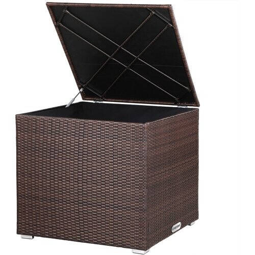 Tweedekans Casaria Poly Rattan Opbergdoos - bruin - 75x75x70 cm - met waterafstotende zak Tweedehands