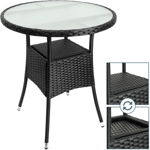 Tweedekans Casaria Polyrattan Bijzettafel 60cm Rond - 5mm Veiligheidsglas \u2013 Zwart Tweedehands