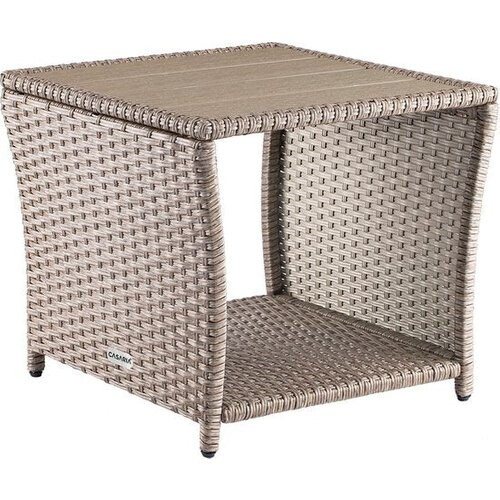 Tweedekans Casaria Polyrattan Bijzettafel - WPC Tafelblad 45x45x40cm – Beige Tweedehands