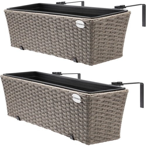 Tweedekans Casaria Polyrattan Bloembak - 2 Stuks Incl. Ophangbeugels - Beige Tweedehands