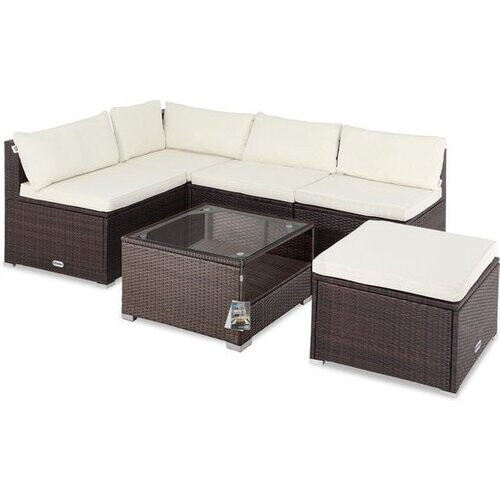 Tweedekans Casaria Polyrattan Loungeset -Incl. Kussens Tafel - Bruin Crème Tweedehands
