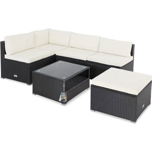 Tweedekans Casaria Polyrattan Loungeset - Incl. Kussens Tafel - Zwart Crème Tweedehands