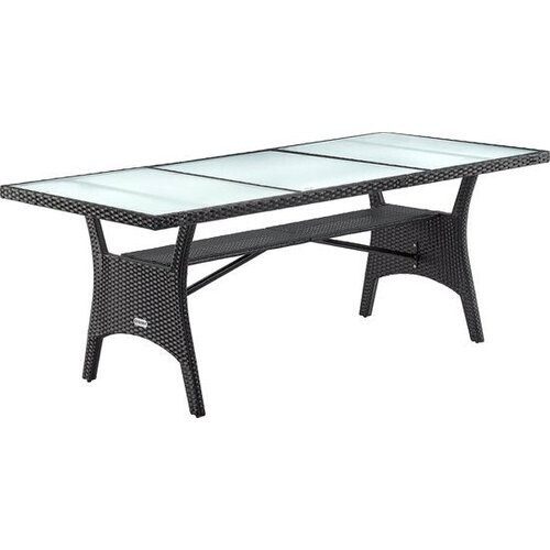 Tweedekans Casaria Polyrattan Tafel – Veiligheidsglasblad 190x90x74 cm – Zwart Tweedehands