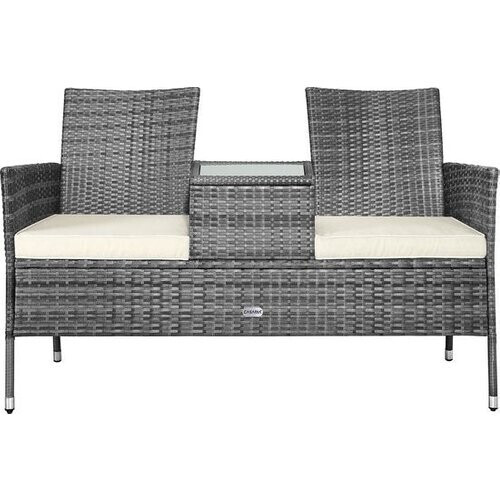 Tweedekans Casaria Polyrattan Tuinbank - Incl. Tafel & Kussens 7 cm - Grijs Tweedehands