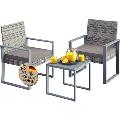 Tweedekans Casaria Polyrattan Tuinset – 1 Tafel 2 Stoelen – Weerbestendig Grijs Tweedehands