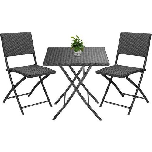 Tweedekans Casaria Polyrattan Tuinset 3 delig – Inklapbaar/Weerbestendig – Zwart Tweedehands