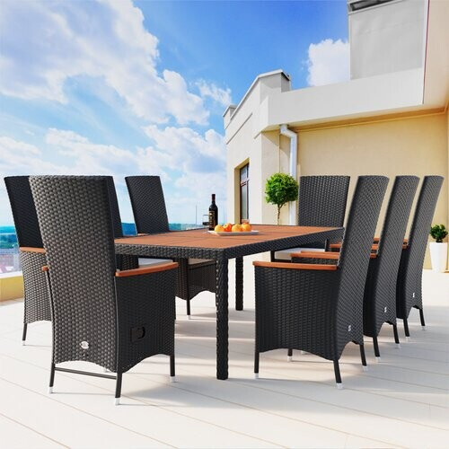 Tweedekans Casaria Polyrattan Tuinset - 8 Stoelen & Tafel 190x90cm \u2013 Zwart Tweedehands