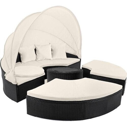 Tweedekans Casaria Polyrattan Zonne-Eiland Ø185cm – Incl. Kussens - Zwart Crème Tweedehands