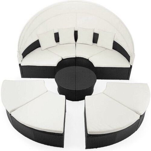 Tweedekans Casaria Polyrattan Zonne-Eiland XXL - incl. Dak & Kussens - Zwart Tweedehands