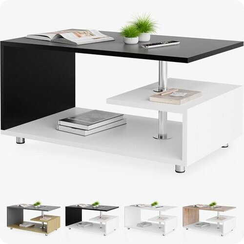 Tweedekans CASARIA Salontafel - Opbergvak Krasbestendig 95x55x50cm – Wit Zwart Tweedehands