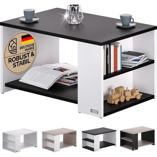 Tweedekans CASARIA Salontafel Opbergvakken – Draagvermogen 50kg 90x59x48cm – Zwart Wit Tweedehands