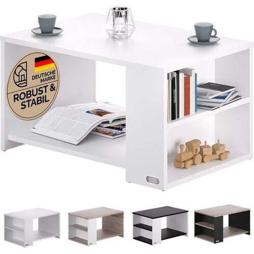 Tweedekans CASARIA Salontafel Opbergvakken – Draagvermogen 50kg 90x59x48cm – Wit Tweedehands