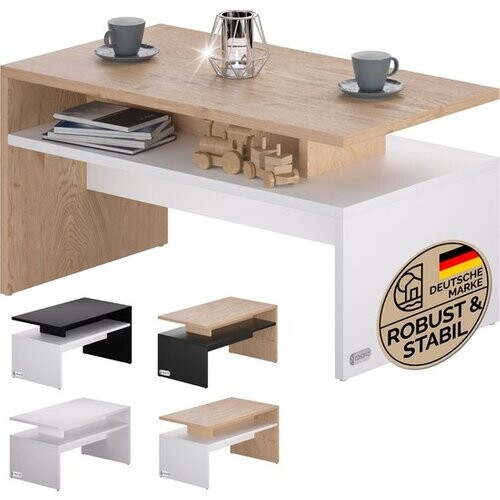 Tweedekans Casaria Salontafel – Opbervak 92x51x48cm Krasbestendig – Wit Eik Tweedehands