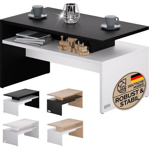 Tweedekans Casaria Salontafel – Opbervak 92x51x48cm Krasbestendig – Wit Zwart Tweedehands