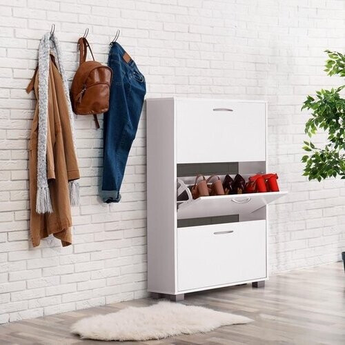 Tweedekans Casaria Schoenenkast 3 Kleppen – 115x60x24cm – 18 Paar Schoenen Wit Tweedehands